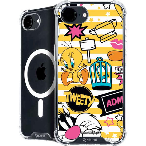 Looney Tunes Tweety and Sylvester Striped Patches iPhone 16e MagSafe Case