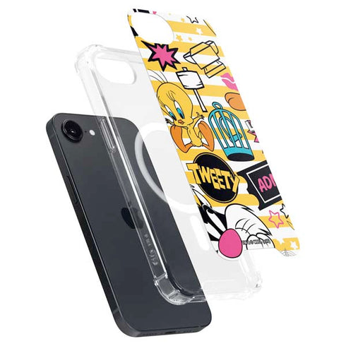 Looney Tunes Tweety and Sylvester Striped Patches iPhone 16e MagSafe Case