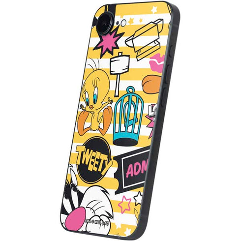 Looney Tunes Tweety and Sylvester Striped Patches iPhone 16e Skin