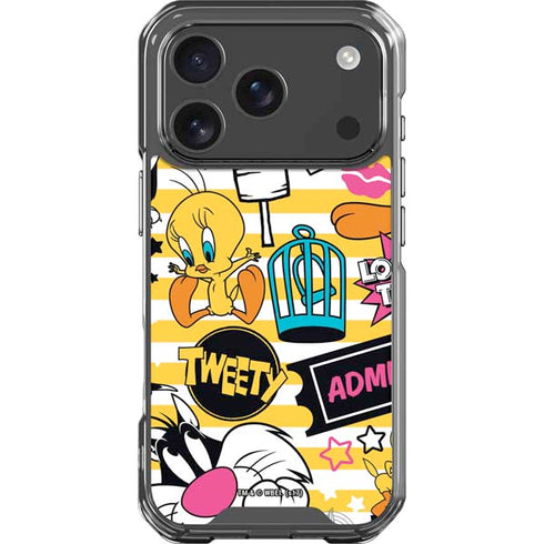 Looney Tunes Tweety and Sylvester Striped Patches iPhone 18 Pro Clear Case
