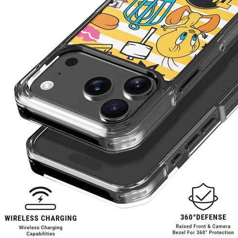 Looney Tunes Tweety and Sylvester Striped Patches iPhone 18 Pro Clear Case