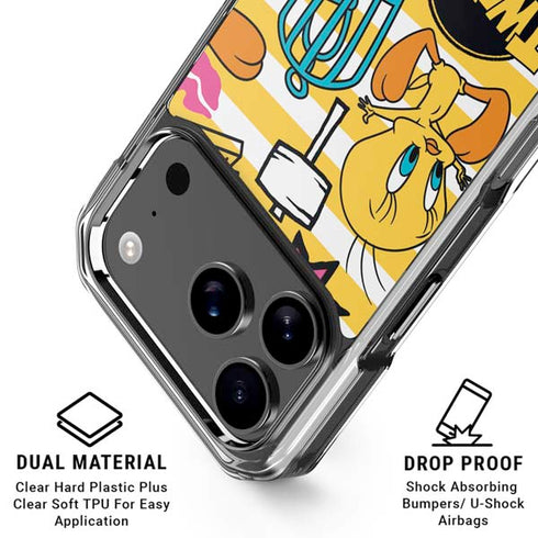 Looney Tunes Tweety and Sylvester Striped Patches iPhone 18 Pro Clear Case