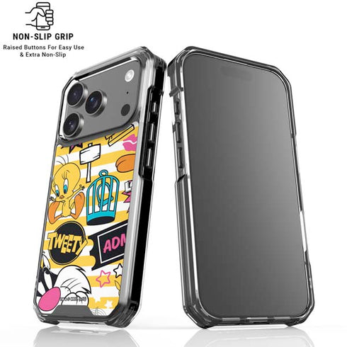 Looney Tunes Tweety and Sylvester Striped Patches iPhone 18 Pro Clear Case