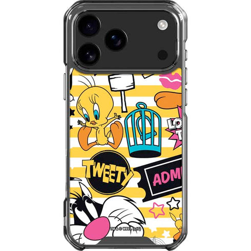 Looney Tunes Tweety and Sylvester Striped Patches iPhone 18 Pro Max Clear Case
