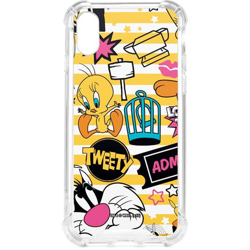 Looney Tunes Tweety and Sylvester Striped Patches iPhone XS Clear Case