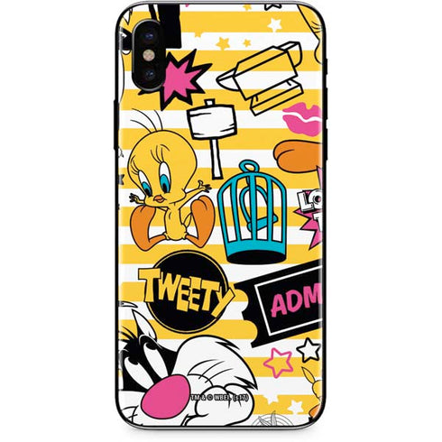 Looney Tunes Tweety and Sylvester Striped Patches iPhone XS Skin