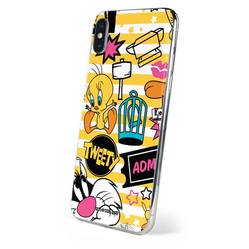 Looney Tunes Tweety and Sylvester Striped Patches iPhone XS Skin