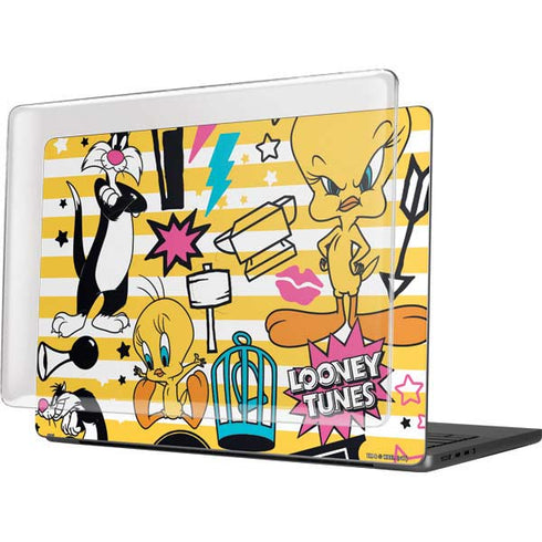 Looney Tunes Tweety and Sylvester Striped Patches MacBook Pro 14in (2021-24) Case plus Skin