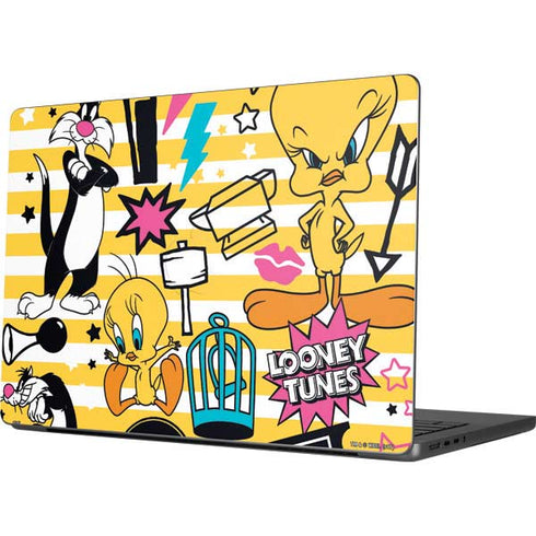 Looney Tunes Tweety and Sylvester Striped Patches Apple MacBook Pro 14-inch Skin