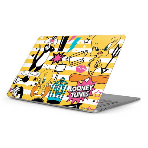 Looney Tunes Tweety and Sylvester Striped Patches Apple MacBook Pro 16-inch Skin
