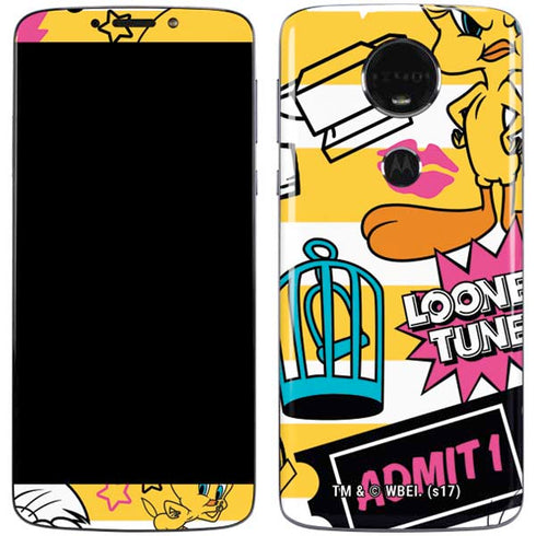 Looney Tunes Tweety and Sylvester Striped Patches Moto E5 Plus Skin
