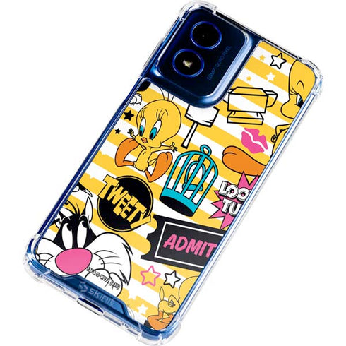 Looney Tunes Tweety and Sylvester Striped Patches Moto G Play 4G (2024) Clear Case