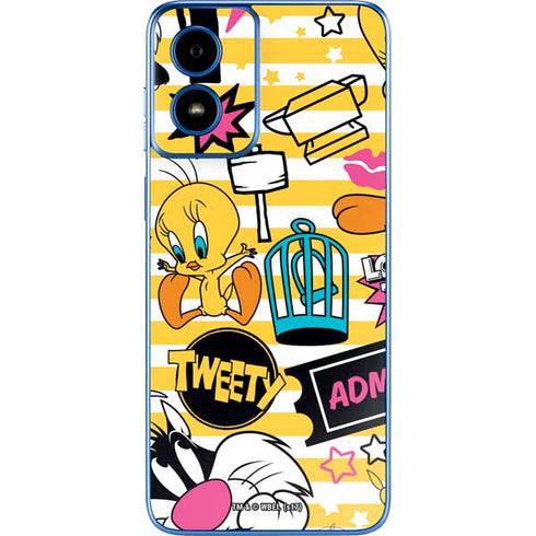 Looney Tunes Tweety and Sylvester Striped Patches Moto G Play 4G (2024) Skin