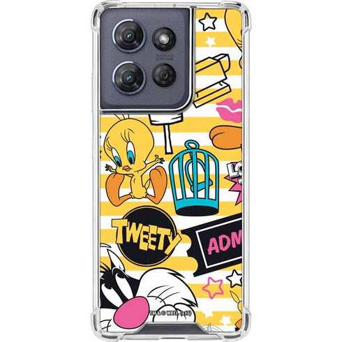 Looney Tunes Tweety and Sylvester Striped Patches Moto G Play 5G (2025) Clear Case