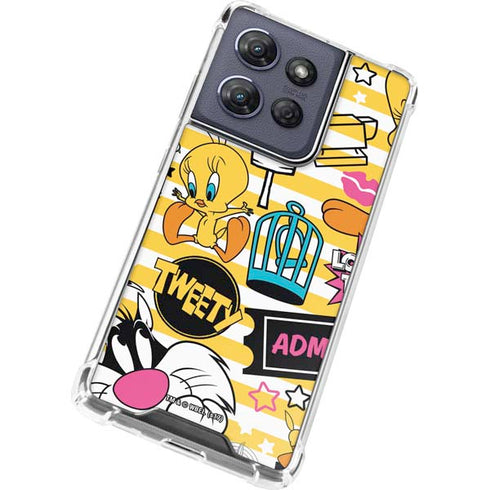 Looney Tunes Tweety and Sylvester Striped Patches Moto G Play 5G (2025) Clear Case