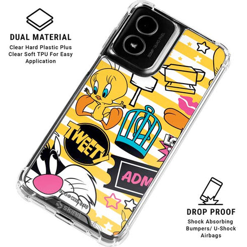 Looney Tunes Tweety and Sylvester Striped Patches Moto G Power 5G (2024) Clear Case
