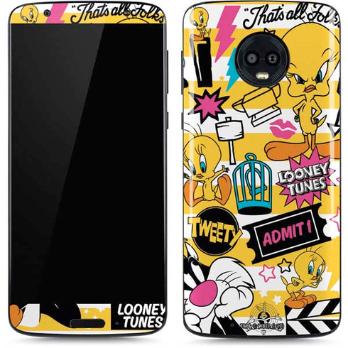 Looney Tunes Tweety and Sylvester Striped Patches Moto G6 Skin