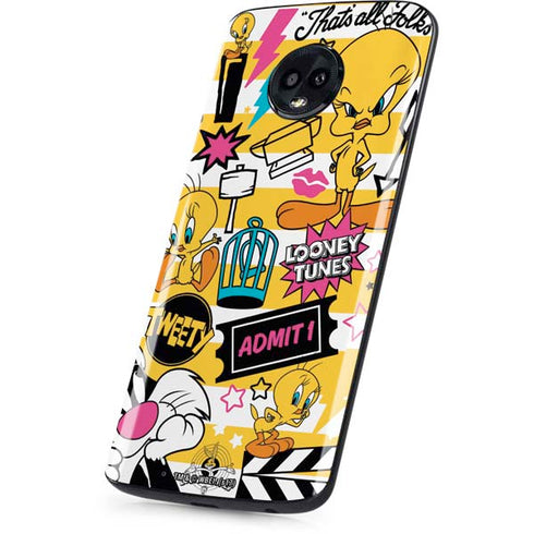Looney Tunes Tweety and Sylvester Striped Patches Moto G6 Skin
