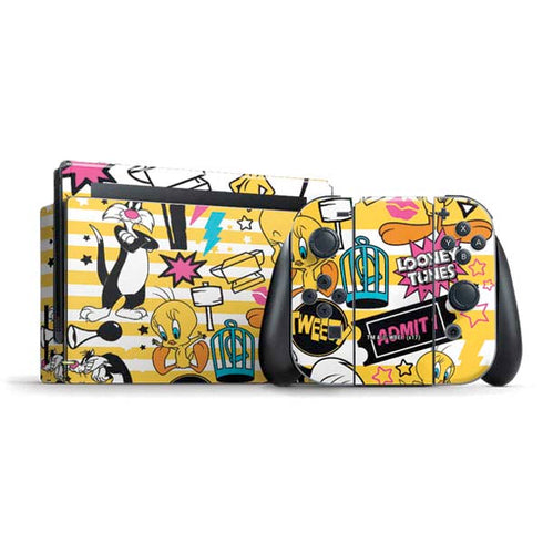 Looney Tunes Tweety and Sylvester Striped Patches Nintendo Skins