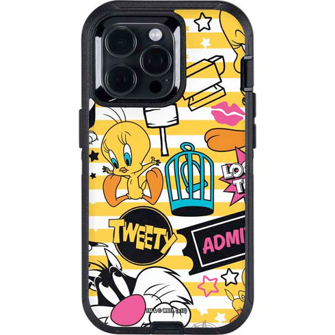 Looney Tunes Tweety and Sylvester Striped Patches Otterbox Defender iPhone Skin