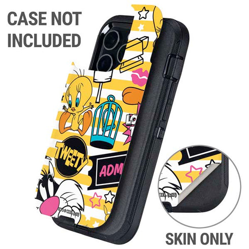 Looney Tunes Tweety and Sylvester Striped Patches Otterbox Defender iPhone Skin
