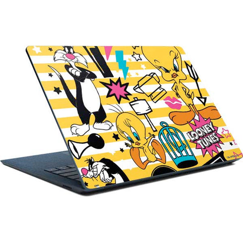 Looney Tunes Tweety and Sylvester Striped Patches Surface Laptop Skin