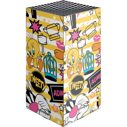 Looney Tunes Tweety and Sylvester Striped Patches XBox Series X Digital Edition Console Skin