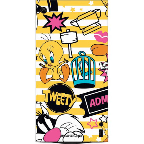 Looney Tunes Tweety and Sylvester Striped Patches XBox Series X Digital Edition Console Skin