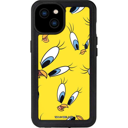 Looney Tunes Tweety Bird Super Sized Pattern iPhone 15 Plus Waterproof Case