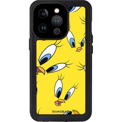 Looney Tunes Tweety Bird Super Sized Pattern iPhone 15 Pro Waterproof Case
