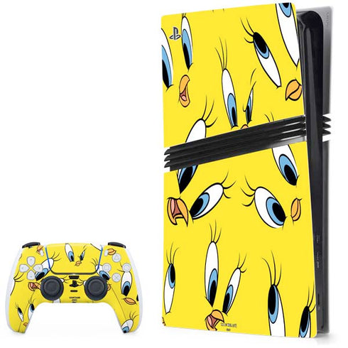 Looney Tunes Tweety Bird Super Sized Pattern PS5 Pro Bundle Skin