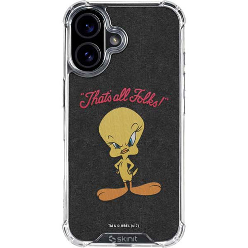 Looney Tunes Tweety Bird Thats All Folks iPhone 16 Plus Clear Case