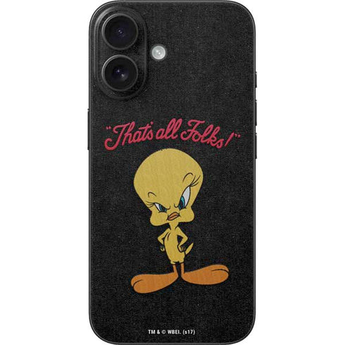 Looney Tunes Tweety Bird Thats All Folks iPhone 16 Skin