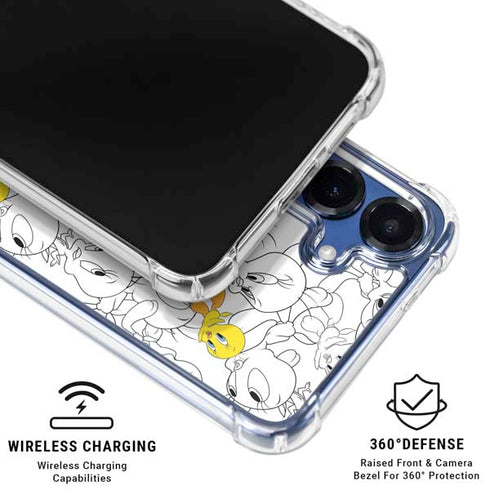 Looney Tunes Tweety Super Sized Pattern Galaxy S25 Plus Clear Case