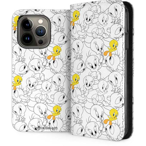 Looney Tunes Tweety Super Sized Pattern iPhone 13 Pro Folio Case