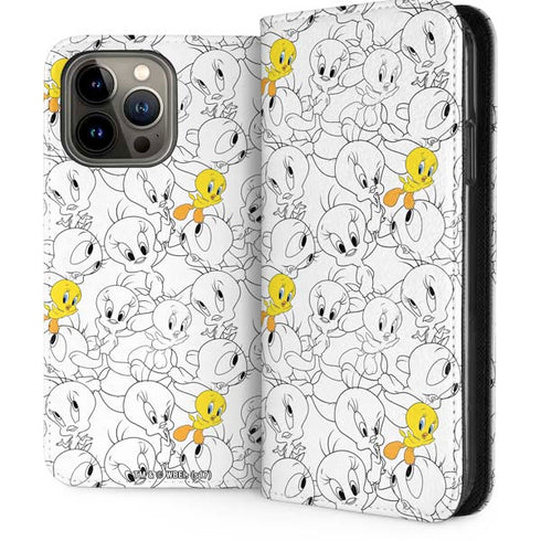 Looney Tunes Tweety Super Sized Pattern iPhone 13 Pro Max Folio Case