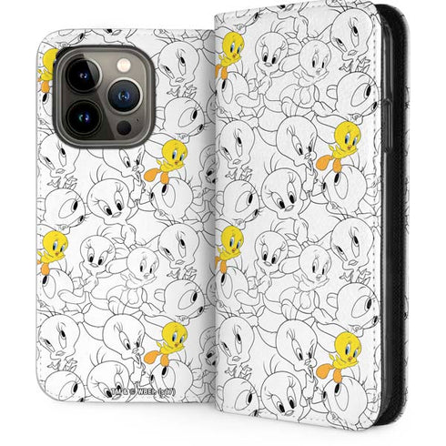 Looney Tunes Tweety Super Sized Pattern iPhone 14 Pro Folio Case