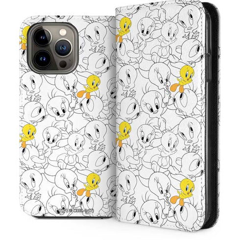 Looney Tunes Tweety Super Sized Pattern iPhone 14 Pro Max Folio Case