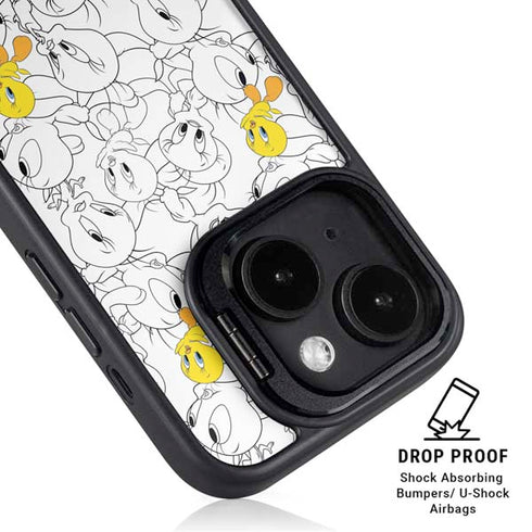 Looney Tunes Tweety Super Sized Pattern iPhone 15 Kickstand Case