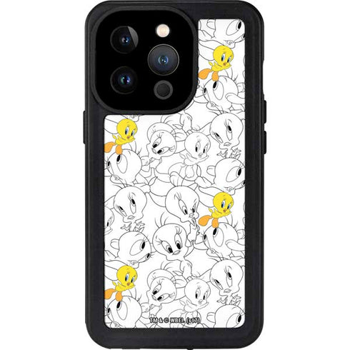 Looney Tunes Tweety Super Sized Pattern iPhone 15 Pro Waterproof Case