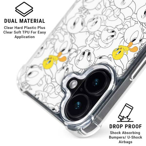 Looney Tunes Tweety Super Sized Pattern iPhone 16 Plus Clear Case