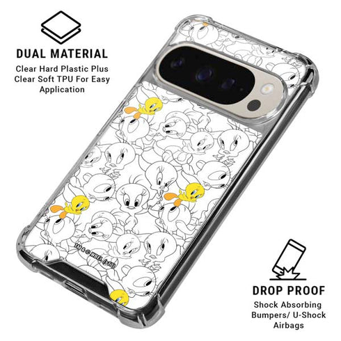 Looney Tunes Tweety Super Sized Pattern Pixel 9/9 Pro Clear Case