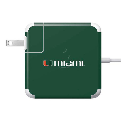 University of Miami Horizontal Mark on Green 85W Power Adapter (15 and 17 inch MacBook Pro Charger) Skin