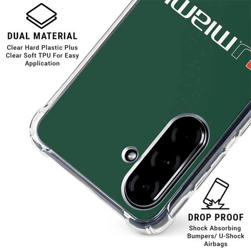University of Miami Horizontal Mark on Green Galaxy A36 5G Clear Case