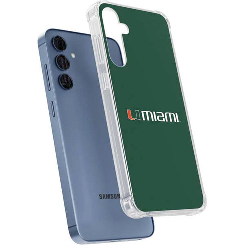University of Miami Horizontal Mark on Green Galaxy A55 5G Clear Case