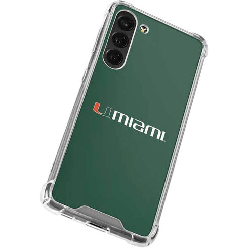 University of Miami Horizontal Mark on Green Galaxy S24 FE Clear Case