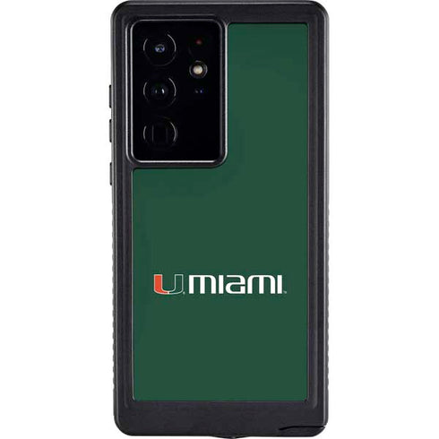 University of Miami Horizontal Mark on Green Galaxy S24 Ultra Waterproof Case