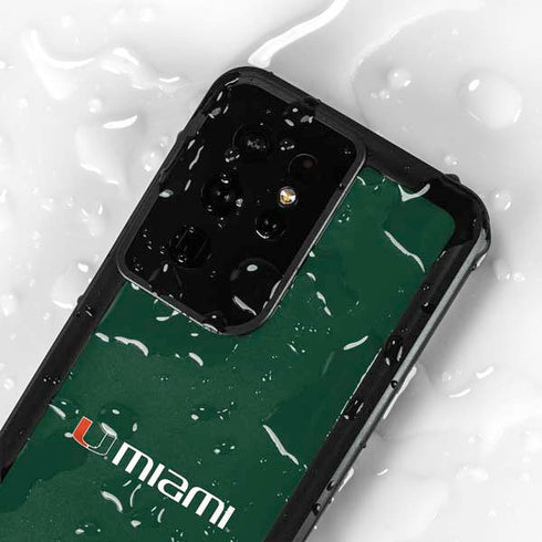University of Miami Horizontal Mark on Green Galaxy S24 Ultra Waterproof Case
