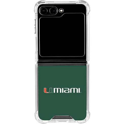 University of Miami Horizontal Mark on Green Galaxy Z Flip6 Clear Case