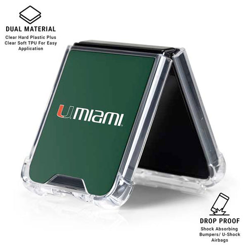 University of Miami Horizontal Mark on Green Galaxy Z Flip6 Clear Case